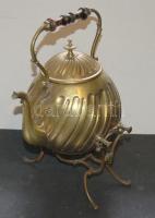 Antik díszes teás kancsó állvánnyal együtt sárgarézből (34cm magas)