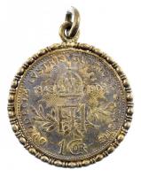 Ausztria 1908. 1K Ag "Ferenc József - Jubileum" fém keretbe foglalva, füllel T:1-,2 patina...