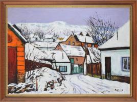 Arató István (1922-2010): Pomázi faluvége. Olaj, farost, jelzett, fakeretben, 50×70 cm