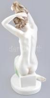 Herendi fürdőző nő, kézzel festett porcelán, hibátlan, Lux Elek terv, jelzett, m: 36 cm