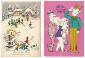 36 db MODERN magyar grafikai üdvözlő képeslap / 36 modern Hungarian graphic greeting postcards