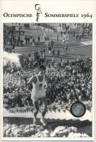 Japan 1964. 100Y Ag "1964. Nyári olimpiai játékok, Tokió" német nyelvű tájékoztatóval, tanúsítvánnyal T:1 patina  Japan 1964. 100 Yen Ag "1964. Summer Olympics, Tokyo" with german information sheet and certification C:UNC patina