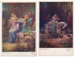 HANS ZATZKA - 15 db használatlan régi művész képeslap / 15 pre-1945 unused art postcards