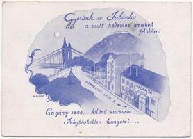 1944 Budapest I. Tabán, Vadkacsa vendéglő reklám: Gyerünk a Tabánba a múlt kellemes emlékeit felidézni, cigány zene, kitűnő vacsora, felejthetetlen hangulat... Döbrentei utca 9. s: Goró (EK)