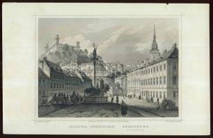 cca 1840 Haltér Pozsonyban acélmetszet / Fish square in Pressburg engraving (24,5 x 15,5cm)