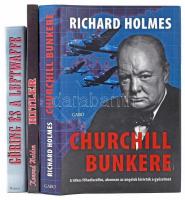 Vegyes II. világháborúval kapcsolatos könyvtétel, 3 db:  Richard Holmes: Churchill bunkere. A titkos főhadiszállás, ahonnan az angolok kivívták a győzelmet. Ford.: Füsti Molnár Zsuzsa. Bp., 2010., Gabo. Kiadói kartonált papírkötés, kiadói papír védőborítóban.;  Edwin P. Hoyt: Göring és a Luftwaffe. Ford.: Losonci Gábor. hn., 1994., Victoria. Kiadói kartonált papírkötés.;   Konrad Heiden: Hitler. Ford.: Kérő Pál. Bp., 1999., Pallas-Antikvárium. Kiadói papírkötés.