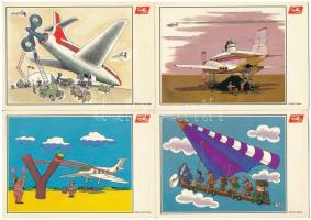 Interflug Deutsche Demokratische Republik - 6 db modern német humoros repülős képeslap / 6 modernn German humorous postcards with aircrafts