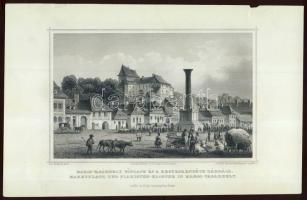 cca 1840 Marosvásárhelyi főpiac acélmetszet / Marketplace in Marosvásárhely engraving (24,5 x 15,5cm)