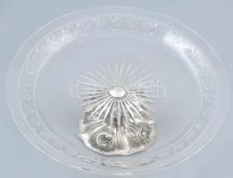 Ezüst (Ag) Biedermeier kínáló, jelzett, antik fémjellel, nettó: 88 g. m: 9,5, d: 26,5 cm / Biedermei...