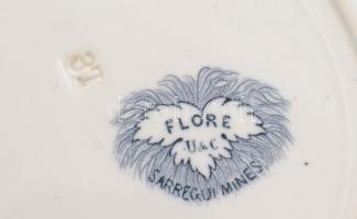 Sarreguemines Flore, francia tányérok, 4 db lapos, 2 db leveses tányér, jelzett, 1890-1900 körül, d:...
