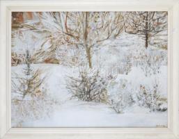 Scholz Erik (1926-1995): Téli táj. Olaj, farost, jelezve jobbra lent, üvegezett fakeretben, 60×80 cm