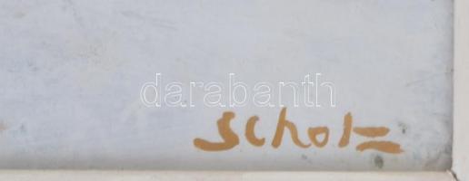 Scholz Erik (1926-1995): Téli táj. Olaj, farost, jelezve jobbra lent, üvegezett fakeretben, 60×80 cm