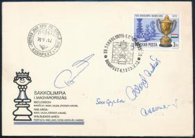 1978 Buenos Aires-i sakkolimpia bajnok csapatának aláírása Sakkolimpia FDC-n (Portisch Lajos,Csom István, Sax Gyula, Adorján András) / Chess Olimpics signatures