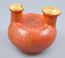Tófej kétlyukú váza, jelzett, hibátlan, m: 14 cm