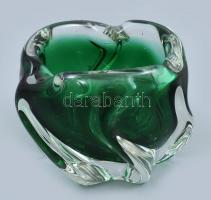 Retró zöld üveg tálka, jelzés nélkül, hibátlan, m: 9 cm, d: 11 cm,