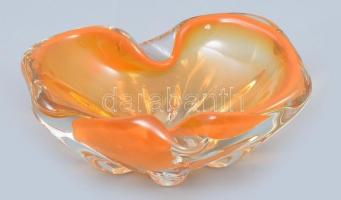 Retró narancssárga üveg tálka, jelzés nélkül, hibátlan, m: 5,5 cm, d: 13 cm,