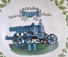 I. világháborús tányér, 4db, 1914-1915, Viribus Unitis, Nagy idők emléke Generalfeldmarschall von Hi...