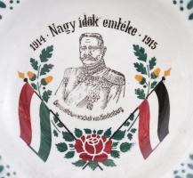 I. világháborús tányér, 4db, 1914-1915, Viribus Unitis, Nagy idők emléke Generalfeldmarschall von Hi...