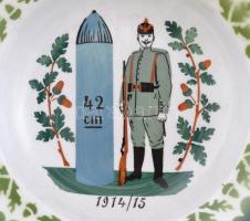 I. világháborús tányér, 4db, 1914-1915, Viribus Unitis, Nagy idők emléke Generalfeldmarschall von Hi...