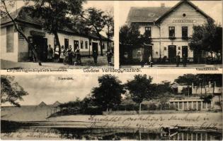 1929 Veresegyház, vasútállomás, tó, Lővy József és fia vegyes és épületfa kereskedő üzlete és saját kiadása