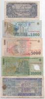 Románia 1952. 5L + 1966. 100L + 1998. 1000L + 5000L + 2000. 10.000L T:III folt
Romania 1952. 5 Lei ...