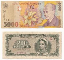Románia 1950. 20L + 1998. 5000L T:III folt Romania 1950. 20 Lei + 1998. 5000 Lei C:F spot Krause P#84, #107