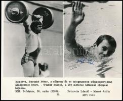 Magyar olimpiai bajnok sportolók autográf aláírásai őket ábrázoló kivágásokon : Papp László, Kocsis ...