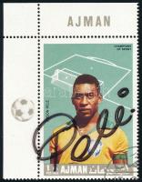 1968 Pelé, eredeti nevén Edson Arantes do Nascimento (1940-) háromszoros világbajnok brazil labdarúgó, minden idők egyik legnagyobb játékosának autográf aláírása, őt ábrázoló bélyegen