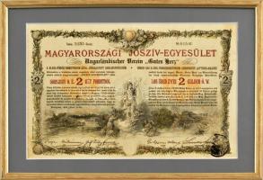 Budapest 1888. "Magyarországi Jószív-Egyesület" sorsjegykölcsön 2Ft-ról, szárazpecséttel, jó kialakítású üvegezett keretben, a sorsjegy mindkét oldala olvasható maradt! T:III