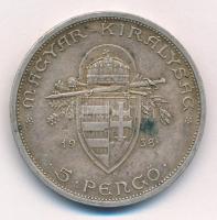 1938. 5P Ag "Szent István" T:2- ph., patina Adamo P8.1
