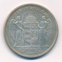 1930. 5P Ag "Horthy jobbra" hajas T:2,2- patina Adamo P8