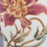 Zsolnay virágmintás porcelán lámpa, kézzel festett, jelzett, ernyő tisztításra szorul, m: 66 cm CSAK...
