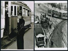 Budapesti villamosokról, eltérő időben készült 6 db vintage fotó és/vagy mai nagyítás, 10x15 cm és 9...