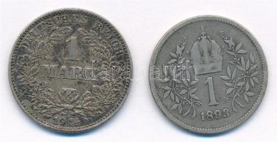 Német Birodalom 1914G 1M Ag "II. Vilmos" + Ausztria 1914. 1K Ag "Ferenc József" ...