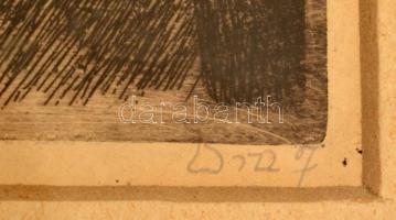 Olvashatatlan jelzéssel: Pipagyújtó, 1942. Rézkarc, papír. Üvegezett, sérült fakeretben. 23,5x18 cm