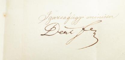 1848 július 9. Deák Ferenc igazságügyminiszter autográf aláírással ellátott levele Bereg vármegyének...