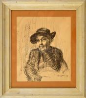 Bene Géza jelzéssel: Hölgy portré. Tus, papír. Üvegezett fakeretben. 19,5x16 cm