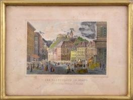 Ludwig Rohbock (1820-1883) - Franz Hablitschek (1824-1867): Graz főtere. Színezett acélmetszet, papír, jelzett a metszeten, kissé foltos, üvegezett fakeretben, 10x15 cm