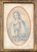 Prepeliczay jelzéssel, XIX. sz. második fele: Imádkozó női szent. Ceruza, papír. Üvegezett fakeretben. 13x8 cm