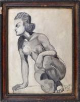 Olvashatatlan jelzéssel: Női akt, 1947. Ceruza, papír. Üvegezett fakeretben. 33x25,5 cm