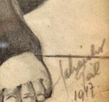 Olvashatatlan jelzéssel: Női akt, 1947. Ceruza, papír. Üvegezett fakeretben. 33x25,5 cm