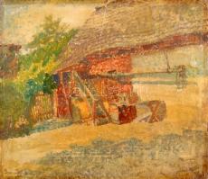 Boemm Ritta (1868-1948): Udvar, 1910 körül. Akvarell, karton. Jelezve balra lent. Hátoldalán korabeli címkén feliratozott. Sérült. 38x43,5 cm