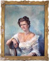 Glock Klára (1896-1966): Art deco hölgy portréja, 1935. Olaj, vászon. Jelezve balra lent. Apró felületi sérülésekkel. Dekoratív, sérült fakeretben, 90×70 cm