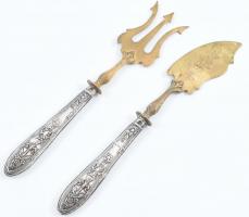 Ezüst (Ag) nyelű 4 darabos desszert szervírozó, jelzett, kopott, h: 16 cm, cca. nettó: 40 g