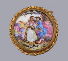 Limoges porcelán bross, jelzett, d: 5,5 cm