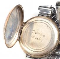 Ezüst (Ag) tokos női zsebóra, acél szíjjal, jelzett, kopott, működik d: 30 mm