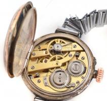 Ezüst (Ag) tokos női zsebóra, acél szíjjal, jelzett, kopott, működik d: 30 mm