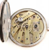 Régi ezüst (Ag) cilinder járatos zsebóra, működik, kulccsal, kopott, d: 45 mm