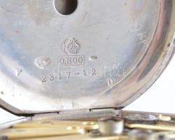 Régi ezüst (Ag) cilinder járatos zsebóra, működik, kulccsal, kopott, d: 45 mm