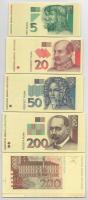 Horvátország 1993. 5K-1000K (9xklf) előlapi próbanyomatok T:I,I- hullámos papír Croatia 1993. 5 Kuna - 1000 Kuna (9xdiff) obverse trial prints C:UNC,AU wavy paper